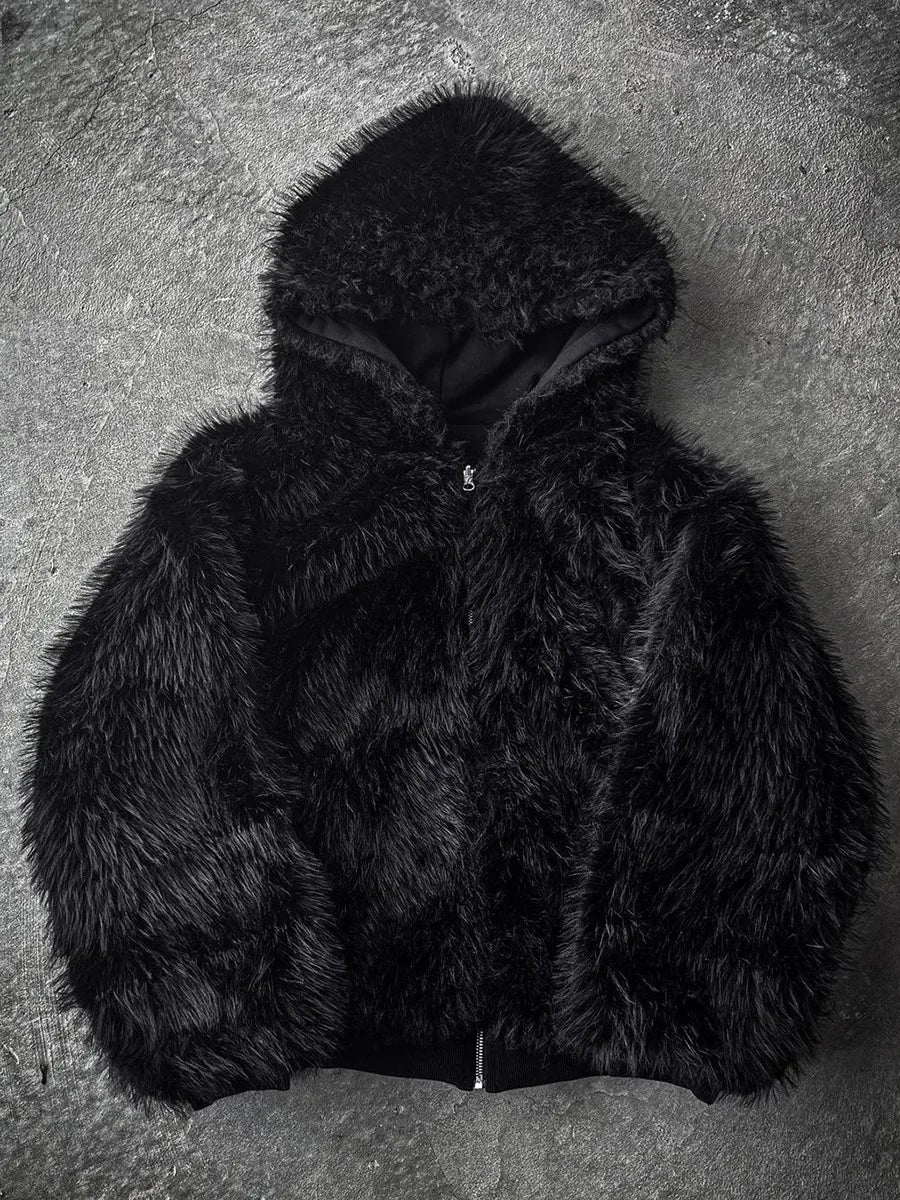 Parka reversible de piel sintética para hombre Mauroicardi, otoño-invierno, de corte extragrande, gruesa, cálida, negra, con capucha y cierre de cremallera, chaqueta esponjosa 2025