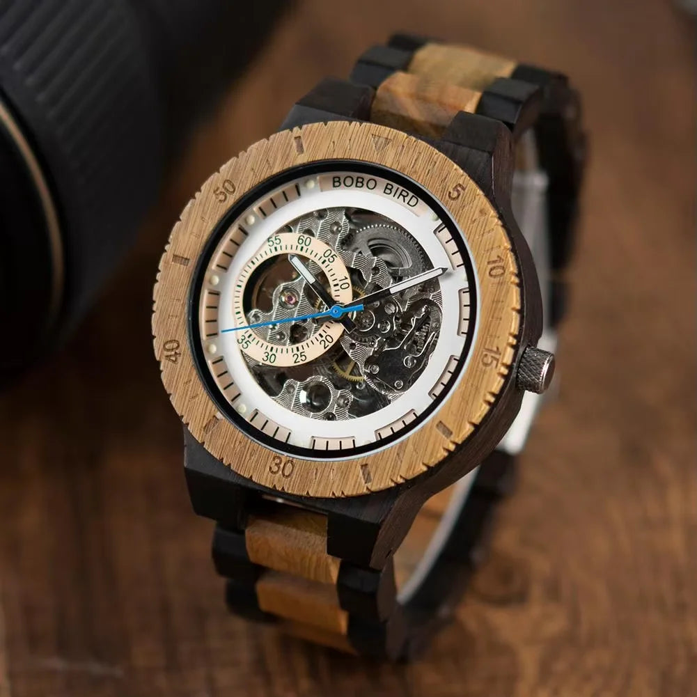 BOBO BIRD Wooden Mechanical Automatic Wristwatch for Men with Luminous Hands