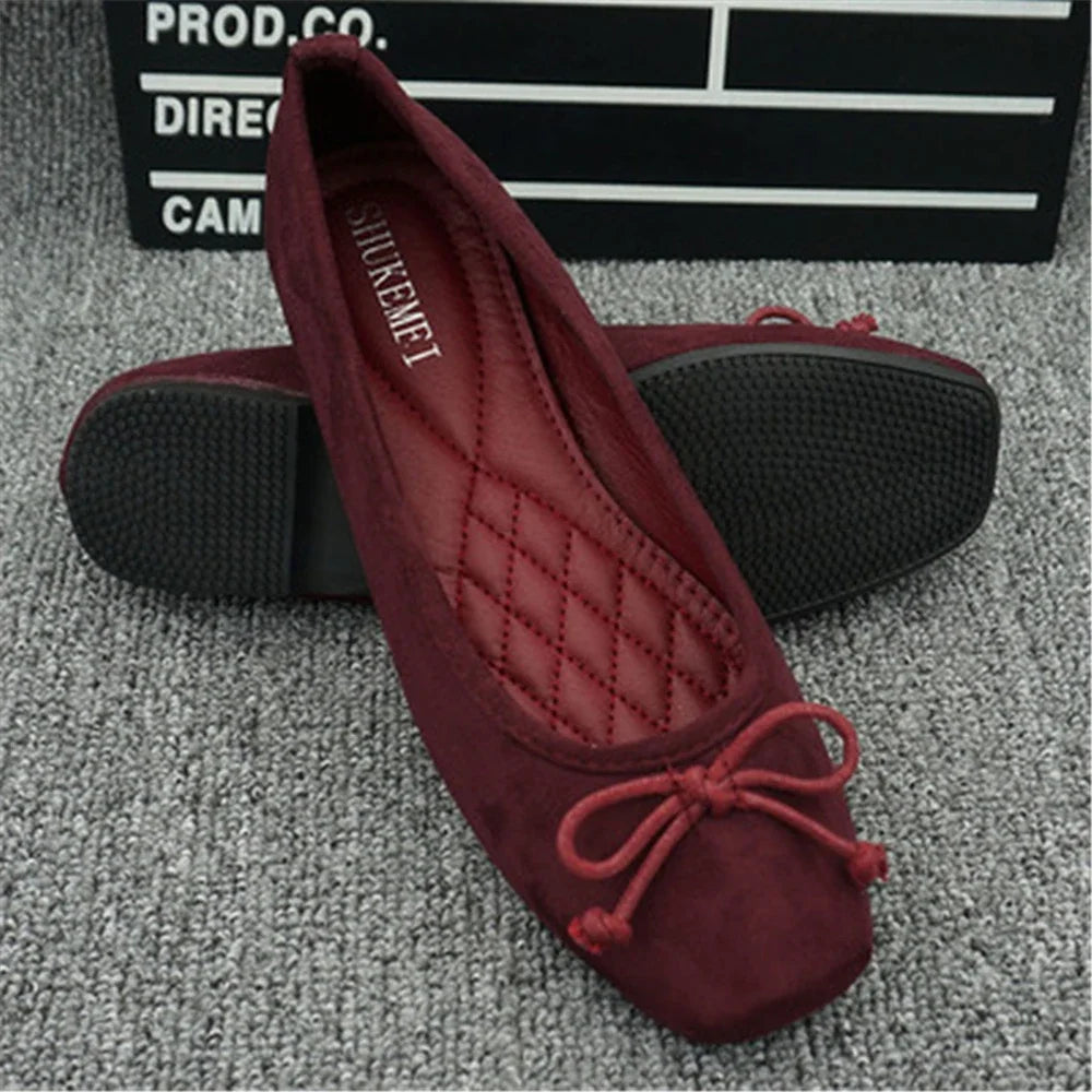 2026 Soft Suede Joker Ballerina Floating Shoes Flat-Bottomed Version of Square Sole Pregnant Women's Large Size Boat Shoes Women