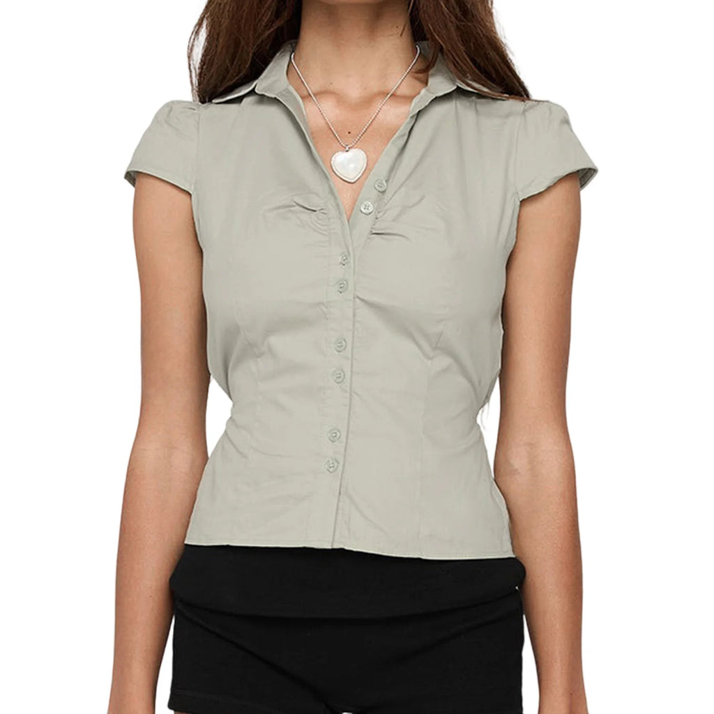 Women's White Slim Fit Button-Up Cotton Polyester Shirt