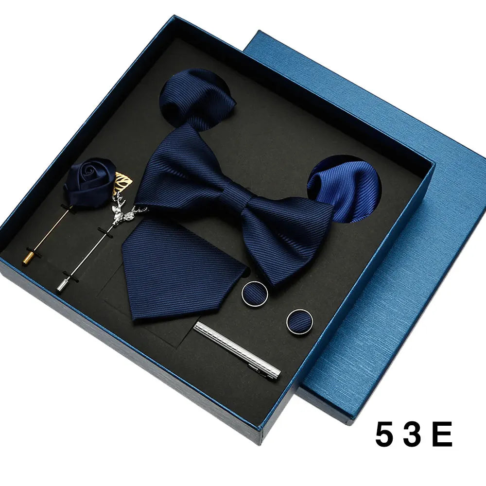 Men Tie Silk Necktie Man Bowtie Hanky Brooches Cufflinks and Tie Clip for Men Accessories Red Burgundy Wedding Tie Gifts Set