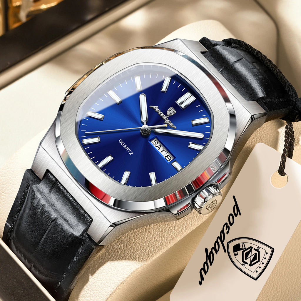POEDAGAR Men's Fashion Leather Strap Waterproof Wristwatch