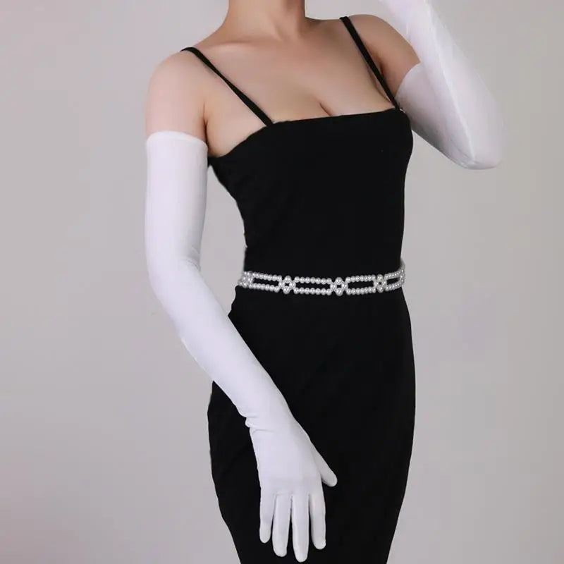 Velvet Gloves 70cm Extra Long Black Opera Female High Elastic Swan Velour Gold Velvet Touchscreen Women Evening Gloves WSR26