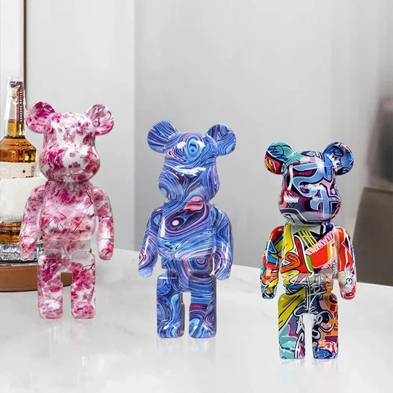 Figura de oso de grafiti de 27 cm/10 pulgadas, decoración del hogar, adorno abstracto de animal, alcancía, escultura moderna para habitación, decoración de mesa