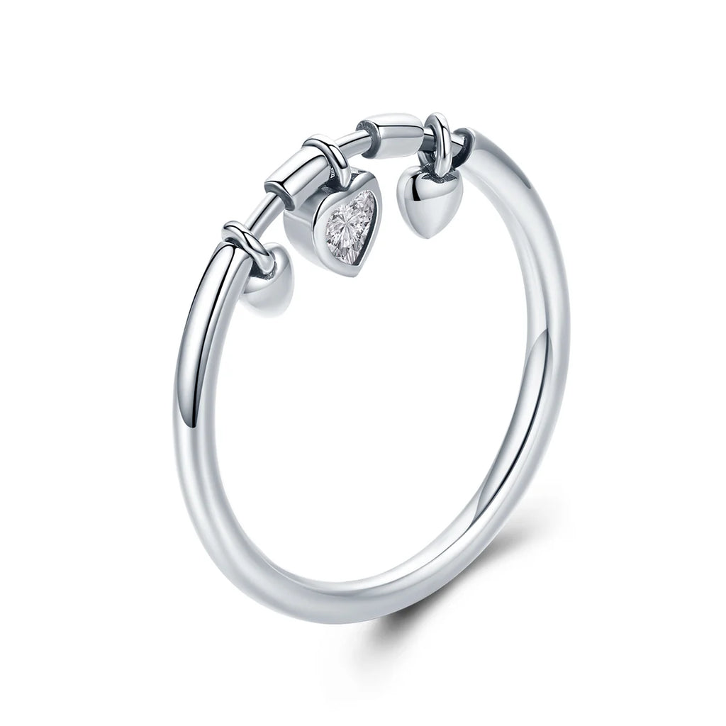 BAMOER 925 Sterling Silver Glittering Heart Clear CZ Anel Female Ring Women Wedding Engagement Jewelry SCR215
