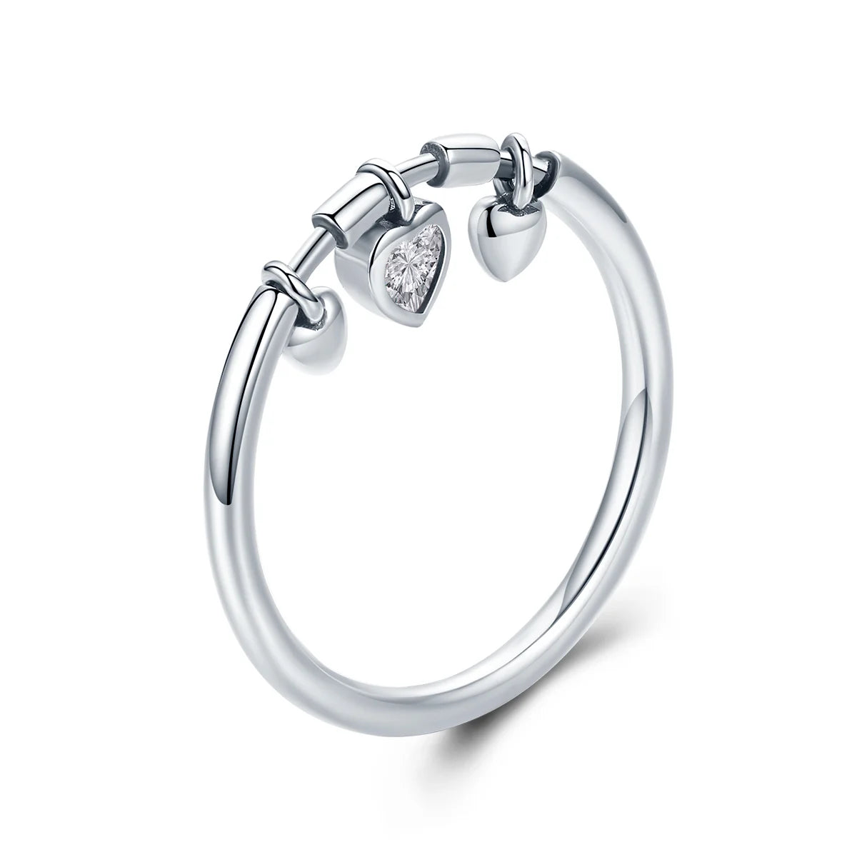 BAMOER 925 Sterling Silver Glittering Heart Clear CZ Anel Female Ring Women Wedding Engagement Jewelry SCR215