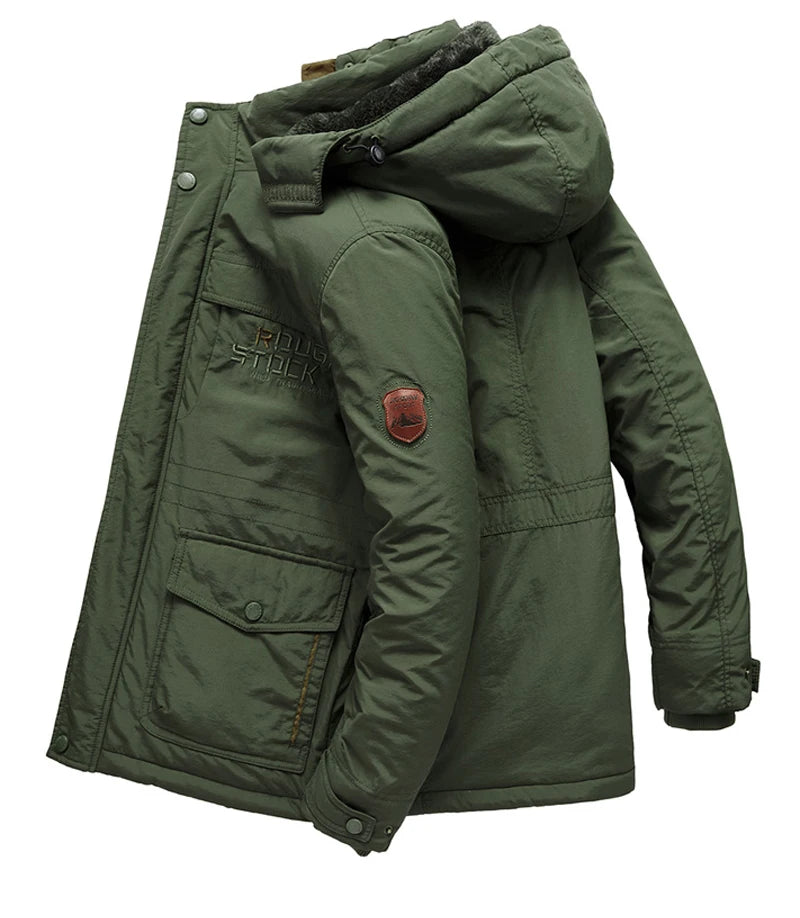 Big Size Multi-Pocket Men's Winter Jacket Fleece Linning Outdoor Parka Coat Hooded Windbreaker Military Thick Warm Outerwear