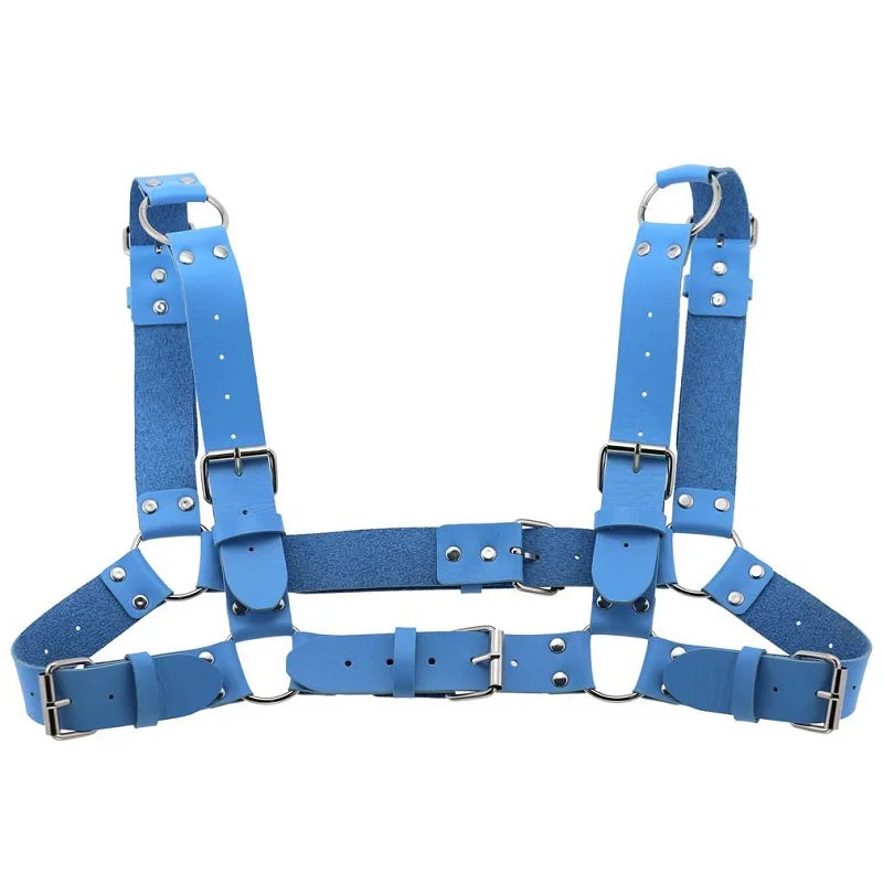 Arnés de pecho punk sexy para mujer y hombre, cadena corporal de metal enjaulado ajustable, gargantilla de cuero sintético, collar llamativo para fiesta y clubwear