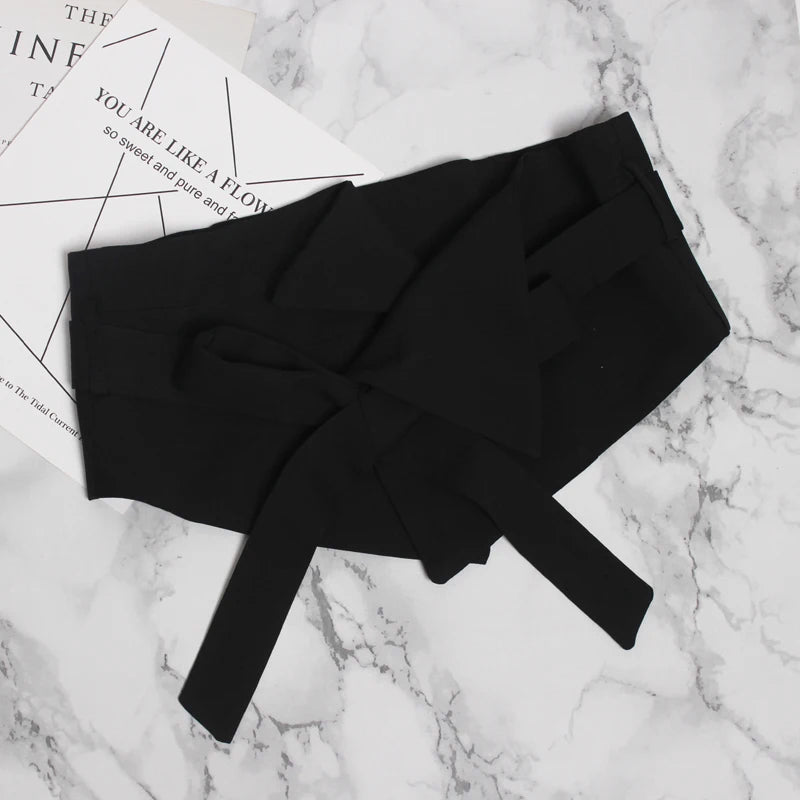 Black Cloth Asymmetrical Bow Bandage Wide Belt Personality Women New Fashion Tide All-Match Spring Autumn 2026 1A778