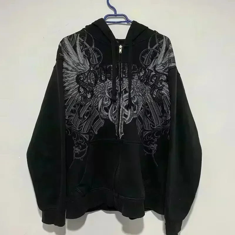 Koreańska moda, prosty szary dwustronny damski rozpinany hoodie oversize Y2K, nowość, Harajuku, gotyk, casual, bluza dla par typu joker