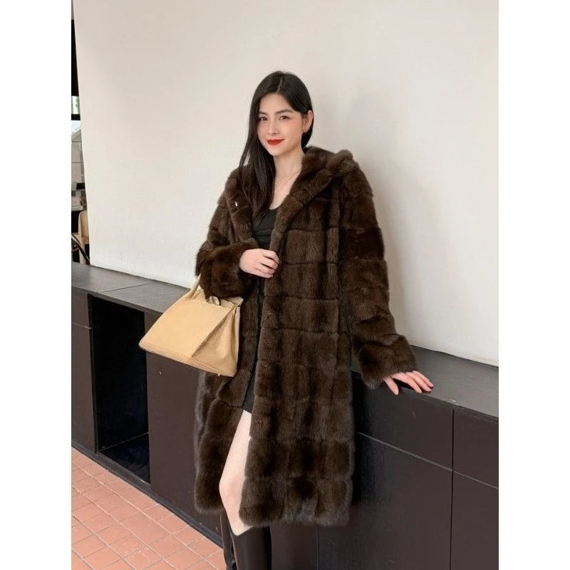 YOLANFAIRY High-End 100% Natural Sable Fur Coat Woman Luxury Winter With Hood Whole Sable Real Fur Jacket Women Long Fur Coats