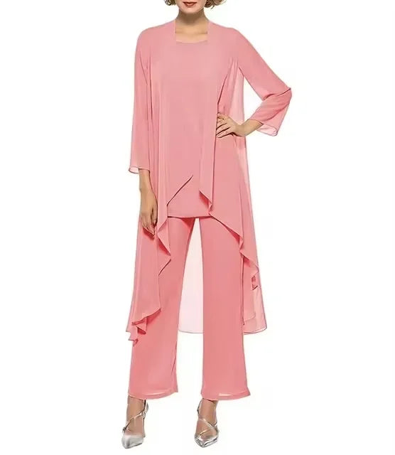 Womens 3-Pieces Set Mother of Bride Dress Party Dress Pant Suits Bussiness Elegant Formal Chiffon Plus Size for Formal Wedding