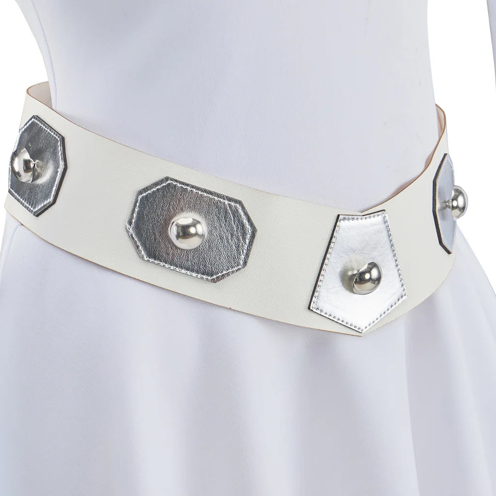 Princess Leia Cosplay Costume White Cotton Polyester Dress Set for Women
