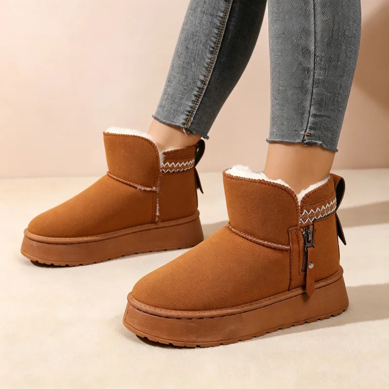 Botas de nieve para mujer WVNE de felpa corta con cremallera