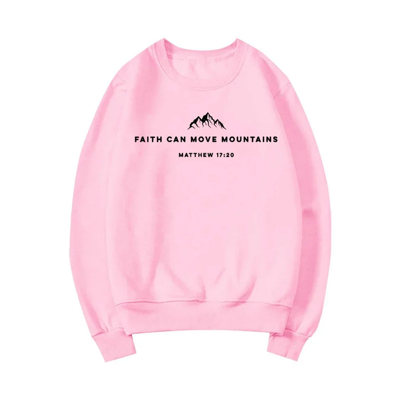 Bluza z napisem Faith Can Move Mountains Chrześcijańska bluza bez kaptura Bluza z cytatem z Biblii Bluza z kapturem Jesus Faith Modna odzież damska góra