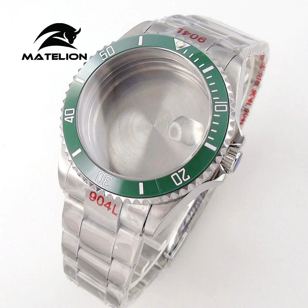 Koperta do zegarka Matelion 20ATM Dive 40mm SUB, pasuje do mechanizmów NH35, NH34 GMT, ETA 2824, PT5000, stalowa bransoleta, szafirowe szkło, 120 kliknięć, przesuwane zapięcie