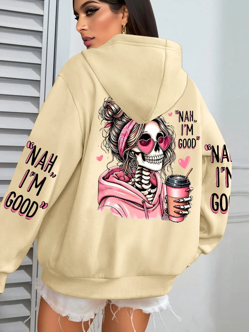 Sudadera con capucha para mujer, estampado divertido "Expensive Talks Back", suelta, multicolor, con forro polar, estilo deportivo informal con bolsillo para otoño