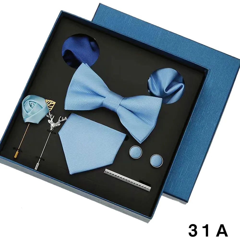 Men Tie Silk Necktie Man Bowtie Hanky Brooches Cufflinks and Tie Clip for Men Accessories Red Burgundy Wedding Tie Gifts Set