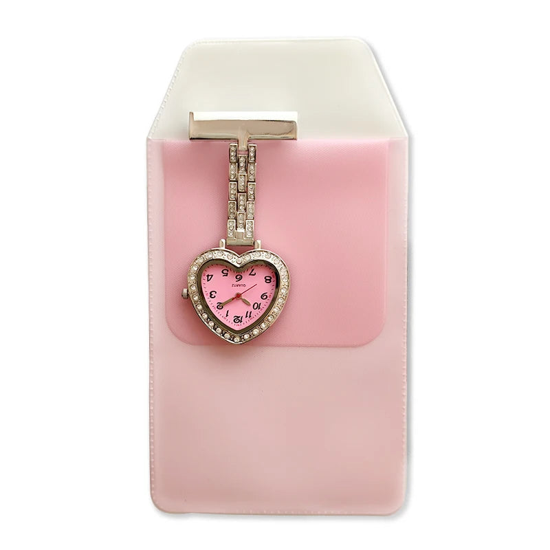 Glitter Peach Nurse FOB Watch Sparkle Pocket Watch Egg Jojo Pen Holder Heart Diamond Brooch Medical Clock Pink Graduation Gift