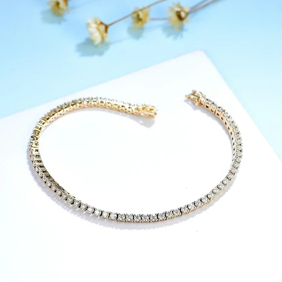Pulsera de moissanita Kuololit para mujer, de oro amarillo sólido de 14K o 10K, pulsera de tenis de moissanita con certificación GRA, regalo de compromiso o Navidad