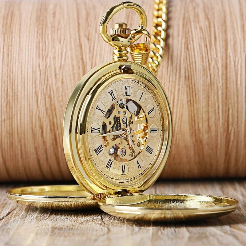 Nowy męski mechaniczny zegarek kieszonkowy nakręcany ręcznie, tarcza typu skeleton, naszyjnik steampunk, wisior, zegarek vintage, prezent na ślub