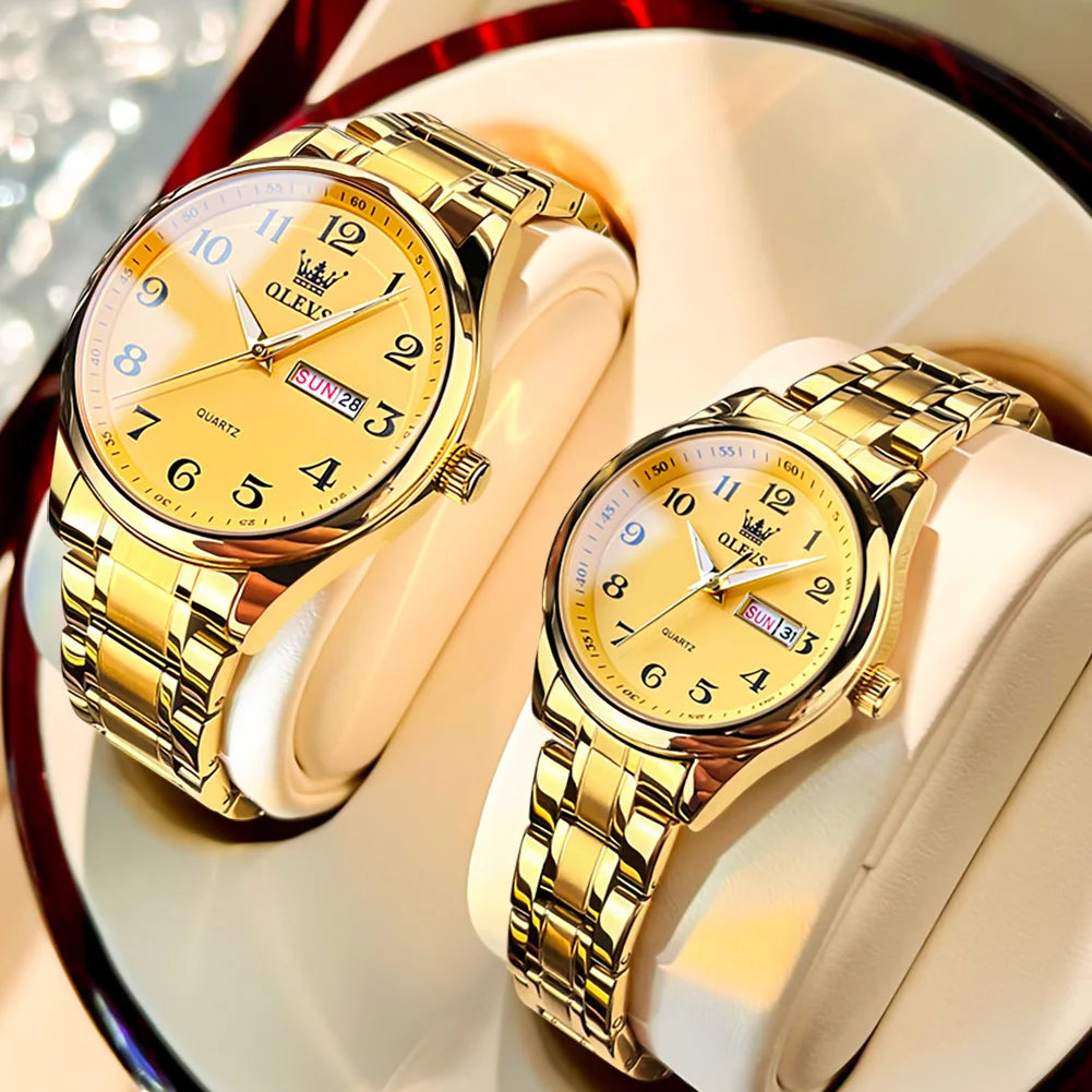 OLEVS Top Brand Couple Quartz Watches Waterproof Luminous Wristwatch for Lover Date Men‘s and Women's Wristwatch Simple Fashion