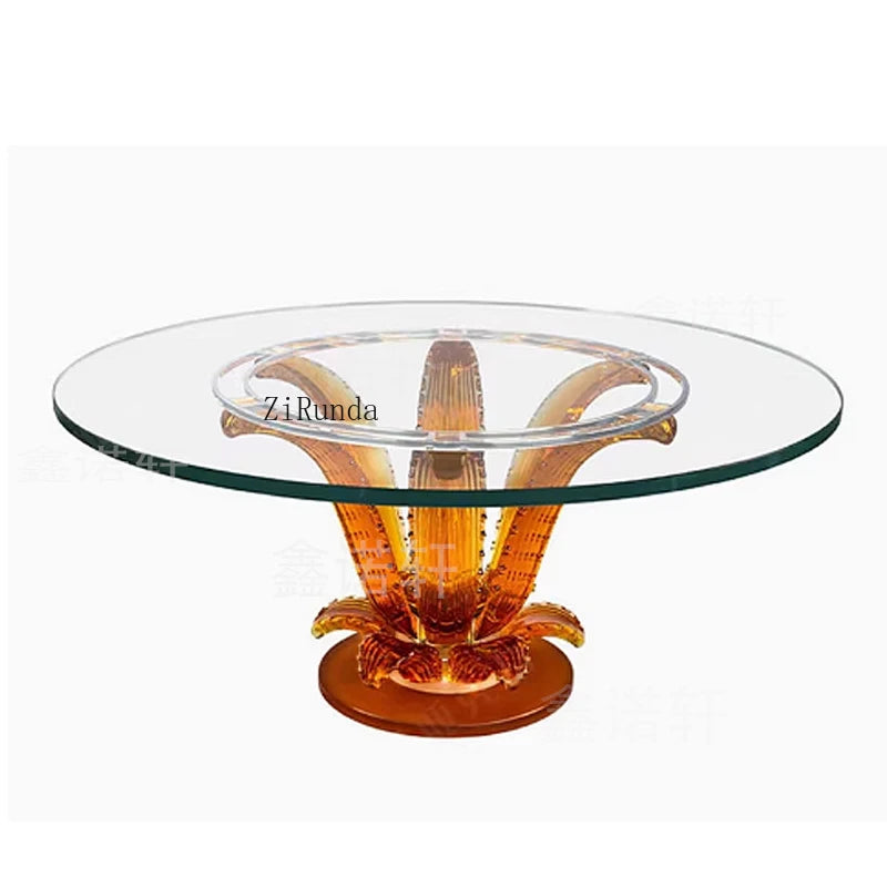 Mesa de comedor de resina transparente de alta calidad, mesa de centro tipo pétalo, mesa redonda de cristal