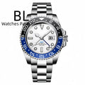 BLIGER 40mm Customizable Logo Blue GMT Watch for Men Black White Dial Green Luminous Sapphire Glass Waterproof Reloj Hombre Date