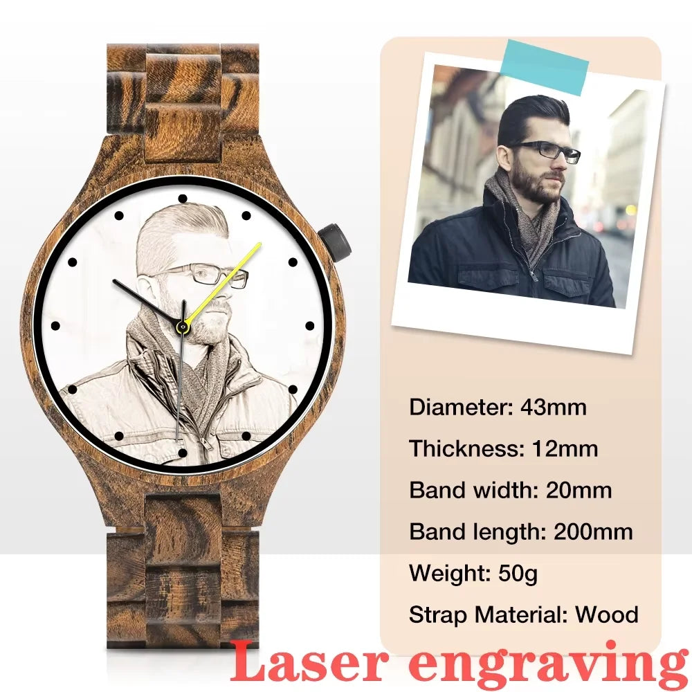 Engraved Watch Boyfriend Birthday Groomsmen Gift BOBOBIRD Wooden Quartz Wristwatch Men Fathers Day Anniversary Photo Custom Gift