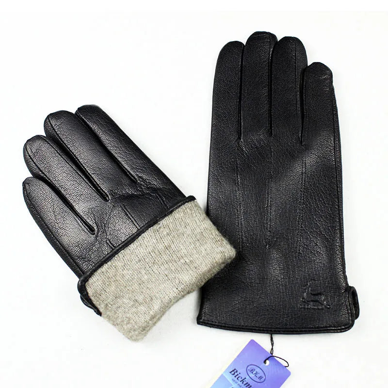 Men's Deer Skin Goat Skin Gloves Fashionable Driver's Autumn and Winter Thick Anti Cold and Warm Motorcycle Riding Gloves