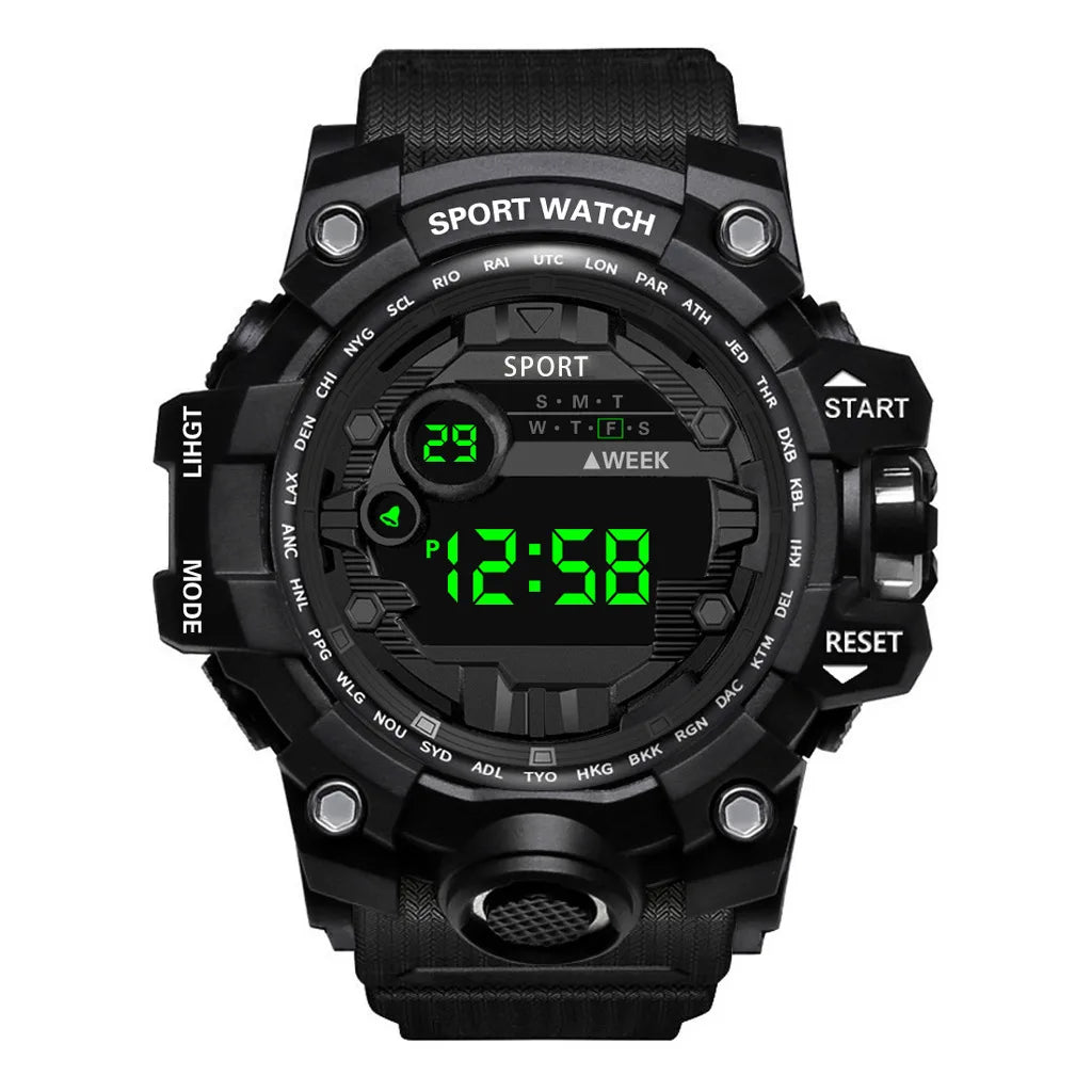 Reloj de pulsera electrónico deportivo de moda para hombre, reloj militar para niños con esfera grande multifuncional, impermeable y luminoso con alarma