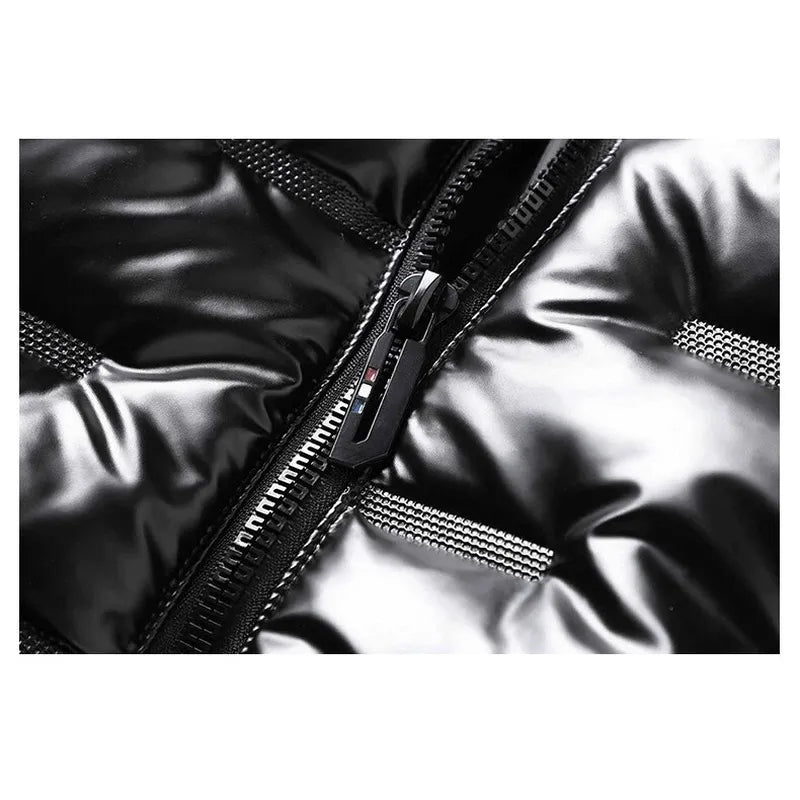 NONEAIR Chaquetas gruesas y cálidas de color negro brillante para hombre, ropa de abrigo, parkas con capucha para invierno, abrigos térmicos de moda, cortavientos para hombre
