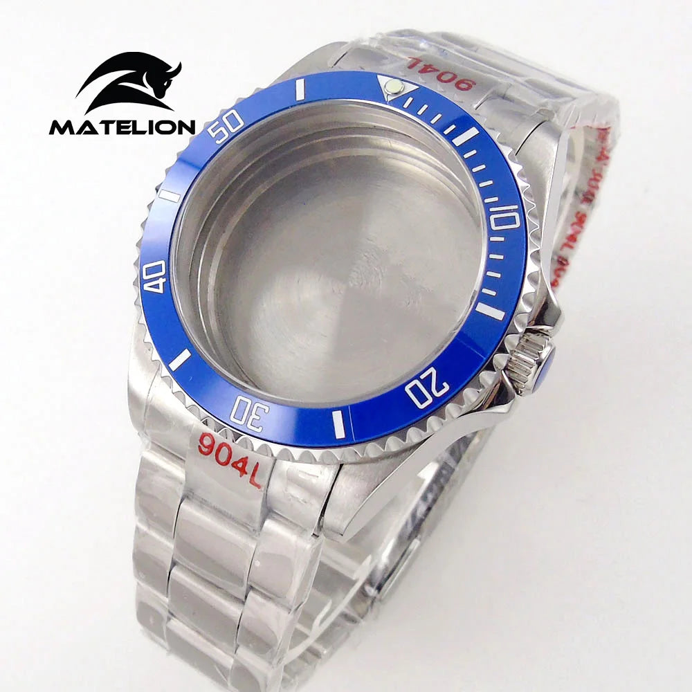 Koperta do zegarka Matelion 20ATM Dive 40mm SUB, pasuje do mechanizmów NH35, NH34 GMT, ETA 2824, PT5000, stalowa bransoleta, szafirowe szkło, 120 kliknięć, przesuwane zapięcie