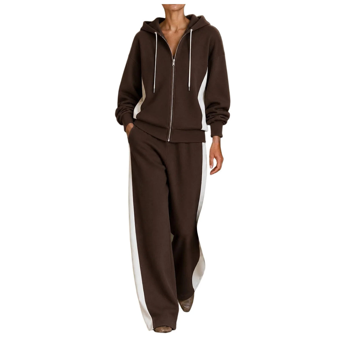 Conjunto deportivo de 2 piezas para mujer en poliéster con sudadera con cremallera y pantalones holgados