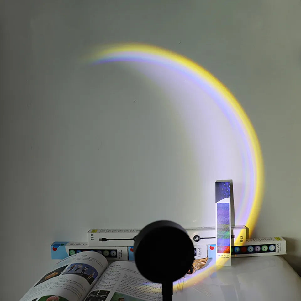 1x Lámpara de atardecer USB LED, proyector de luz nocturna de neón arcoíris para fotografía, iluminación de ambiente de pared para decoración de dormitorio, hogar, habitación, regalo
