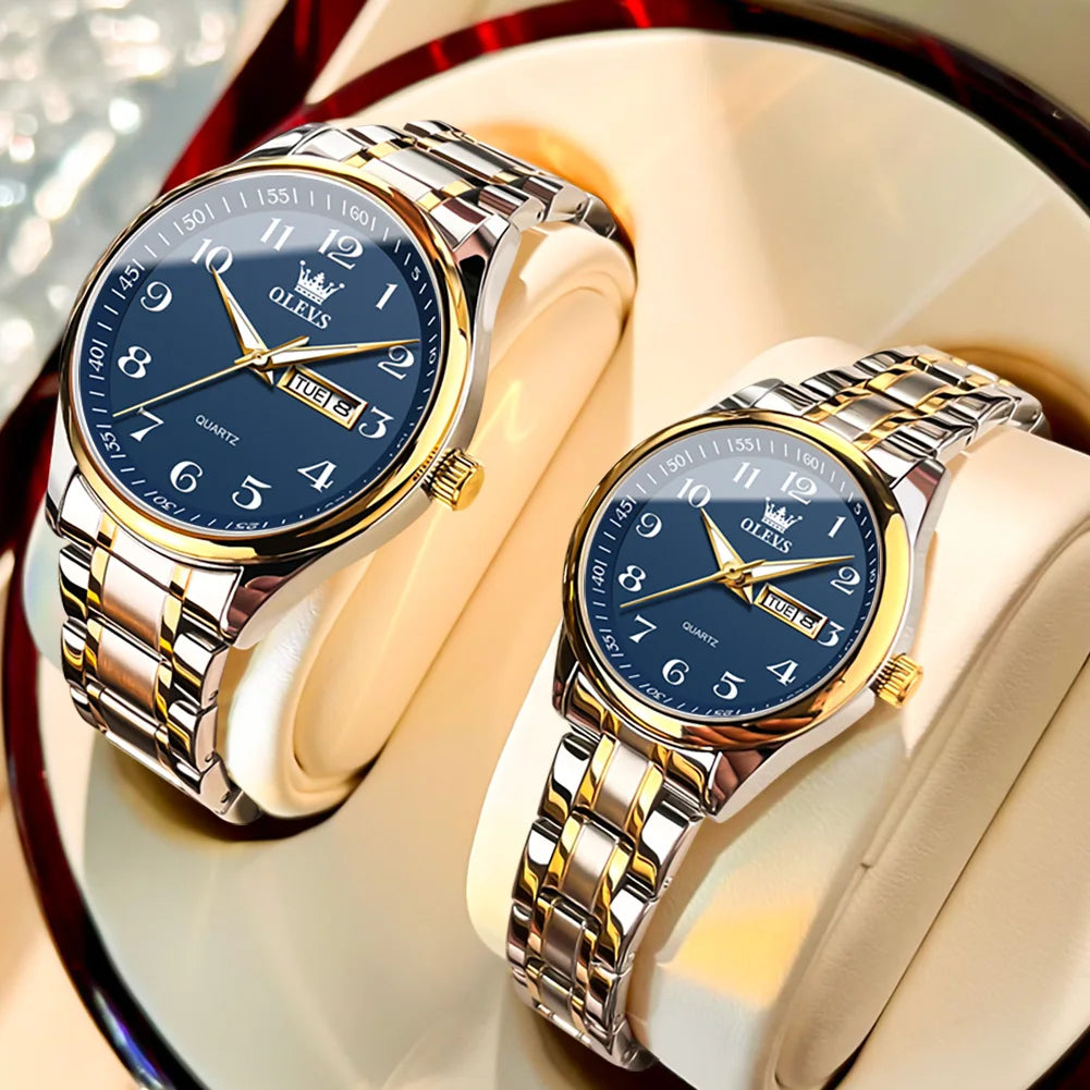 OLEVS Top Brand Couple Quartz Watches Waterproof Luminous Wristwatch for Lover Date Men‘s and Women's Wristwatch Simple Fashion
