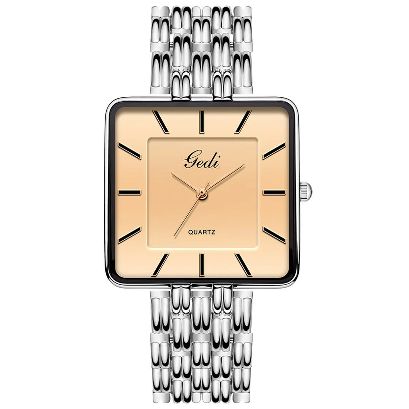 Relojes de pareja cuadrados, ultradelgados e impermeables, de acero inoxidable