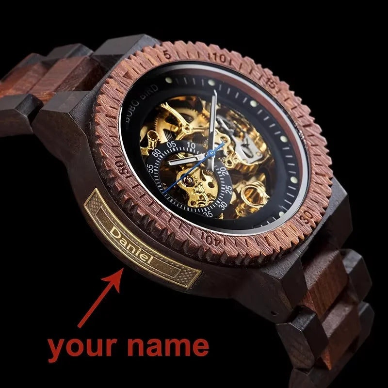 BOBO BIRD Wooden Mechanical Automatic Wristwatch for Men with Luminous Hands