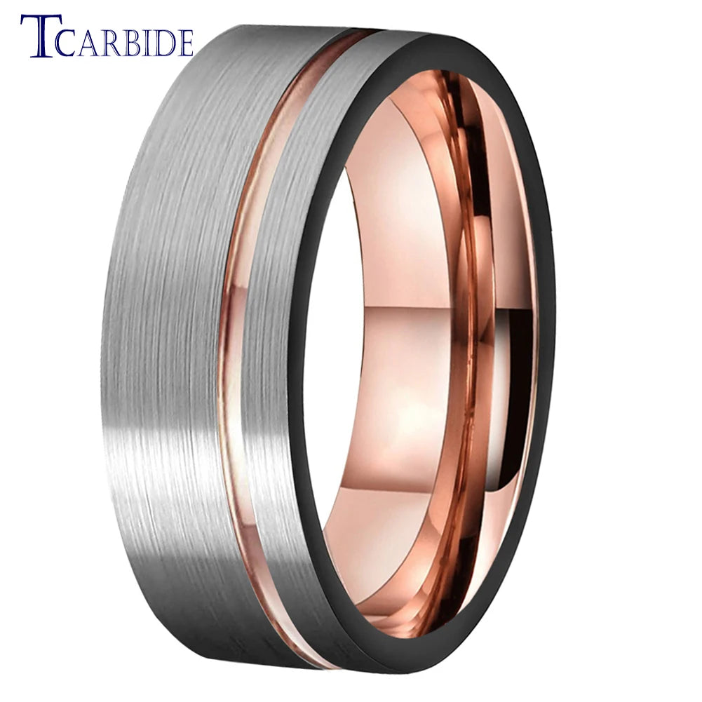 TCarbide 8mm, obrączka ślubna z wolframu, szczotkowana, z rowkiem i przesunięciem, biżuteria modowa dla kobiet i mężczyzn, doskonała jakość, pełna rozmiarówka w magazynie