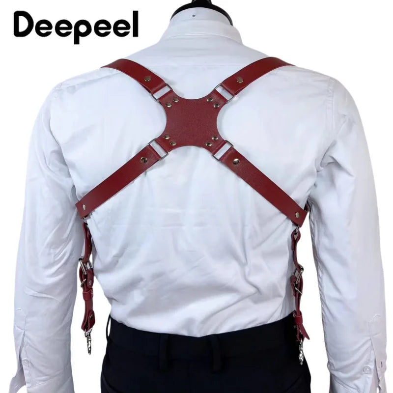 Deepeel 2.5cm Wide Faux Leather Men's Suspenders 2 Clip Hooks Adjust Strap Harness Man Braces Adult Costume Suspender Jockstrap
