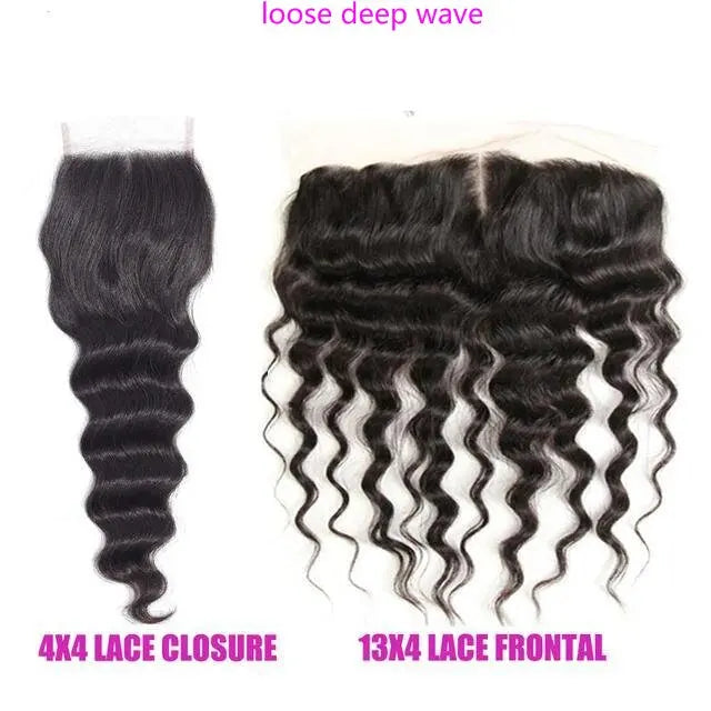 12A Lace HD Transparent Frontal 13x4 Water Wave 4X4 Closure Human Hair Brazilian Loose Closure Deep Water Kinky Curly Straight