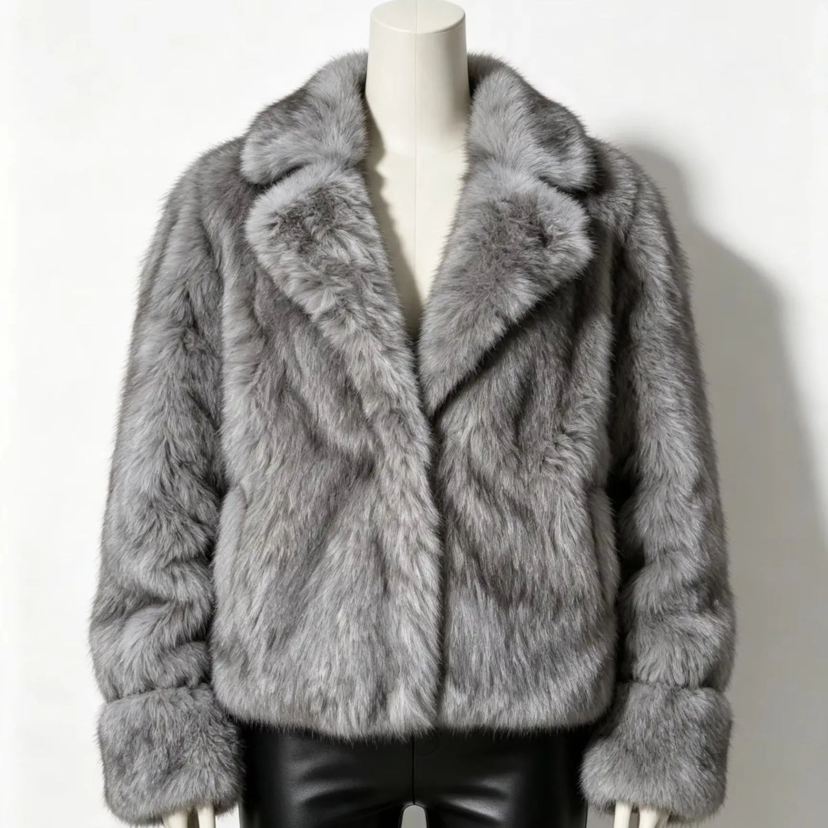 IG Women's Faux Fur Coat with Lapel Collar and Side Pockets
