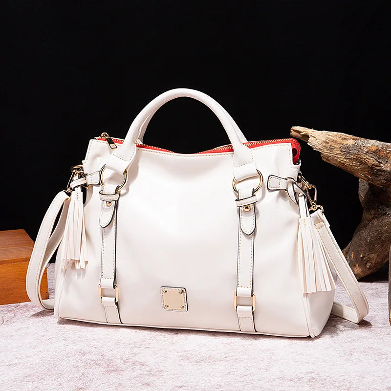 Leather Oversized Slouchy Tote Bag with Metal Buckles for Women
