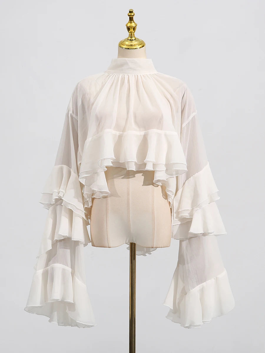 Blusa holgada y transparente de algodón y poliéster para mujer de TWOTWINSTYLE