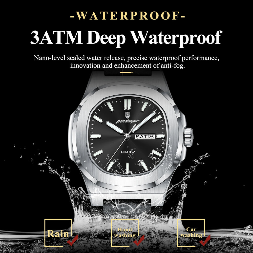 POEDAGAR Men's Fashion Leather Strap Waterproof Wristwatch
