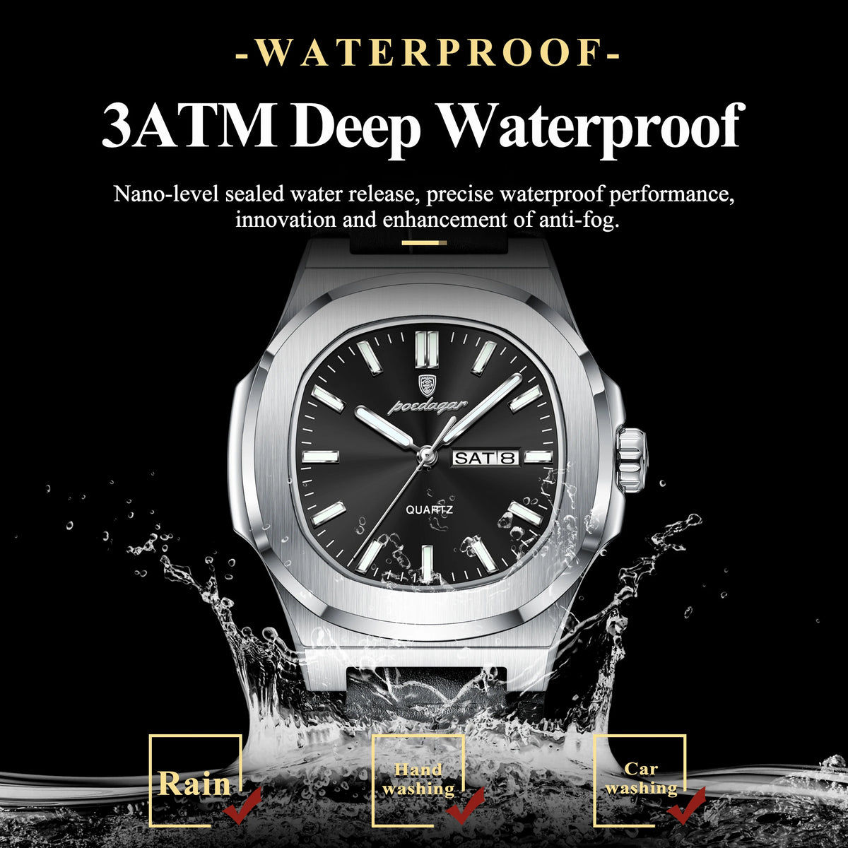 POEDAGAR Men's Fashion Leather Strap Waterproof Wristwatch