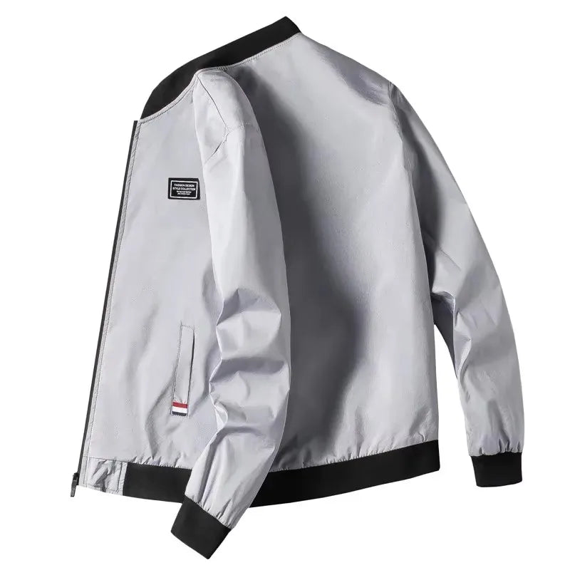 Fur Men's Casual Long Sleeve Zipper Baseball Collar Windbreaker Jacket