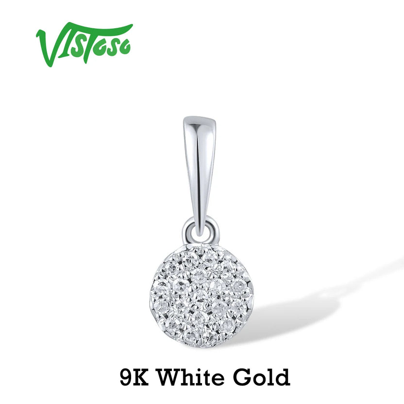 VISTOSO Gold Pendant for Women Authentic 14K & 9K Yellow Gold Small Round Circle Sparkling Diamond Necklace Pendant Fine Jewelry