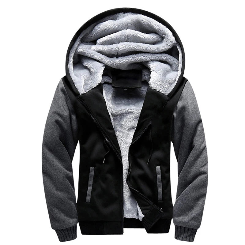 Chaquetas de invierno para hombre, chaqueta gruesa y cálida, ropa deportiva de marca, abrigo, pantalones, color sólido, forro polar, cremallera, con capucha, manga larga, ropa de abrigo masculina