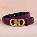 Fashion Women Belt Suede Genuine Leather Skinny Waistband Gold Buckle Wine Red Belts for Jeans Pants Casual